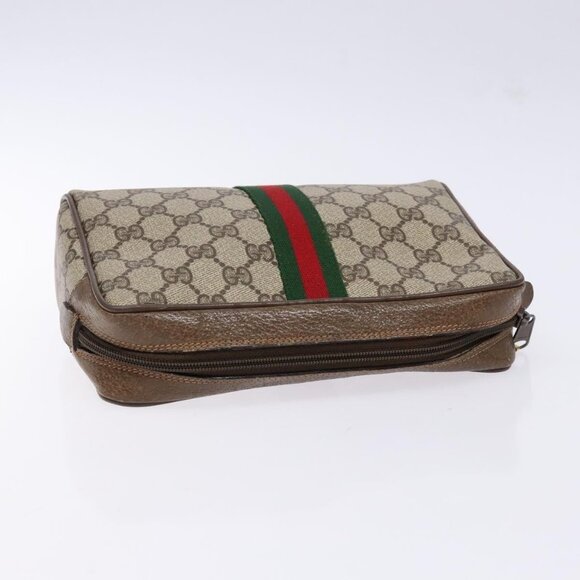 GUCCI GG Supreme Web Sherry Line Clutch Bag PVC Beige Red 63 01 012 Auth 135068 - Picture 7 of 16